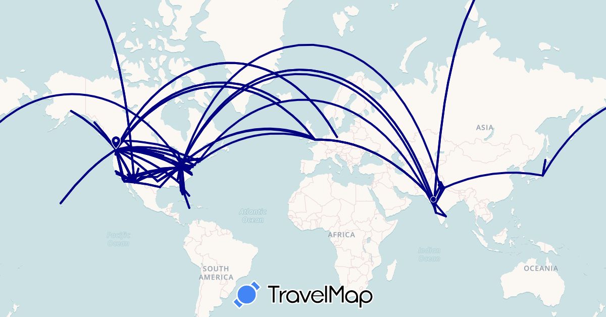 TravelMap itinerary: driving in Bahamas, Canada, Germany, United Kingdom, India, Iceland, Jamaica, Japan, United States (Asia, Europe, North America)